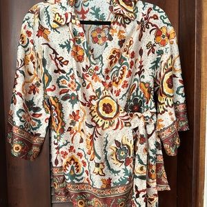 Zara printed silk wrap shirt. Kimono style